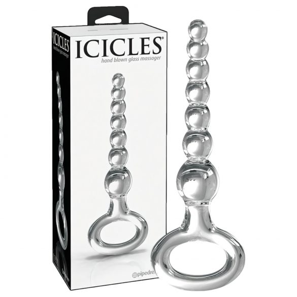 Icicles No. 67 - Dildo de vidrio con anillo y esfera (transparente)