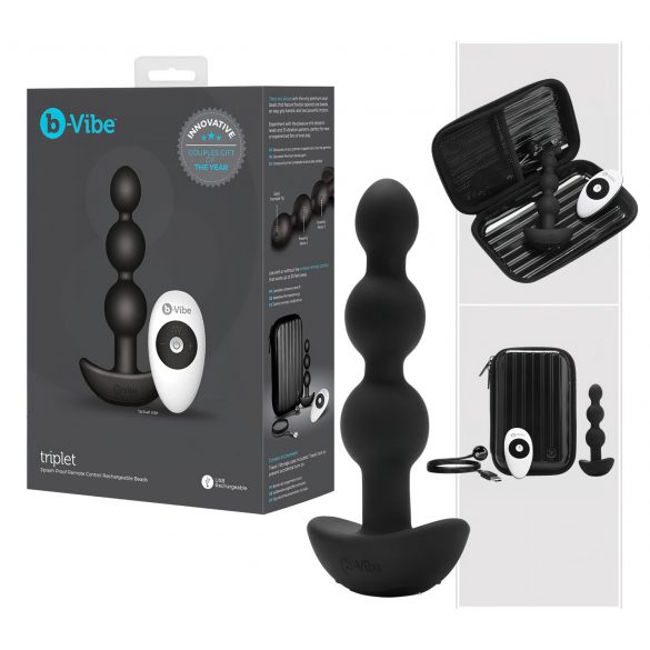 b-Vibe - Plug anal recargable con triple esferas (negro)