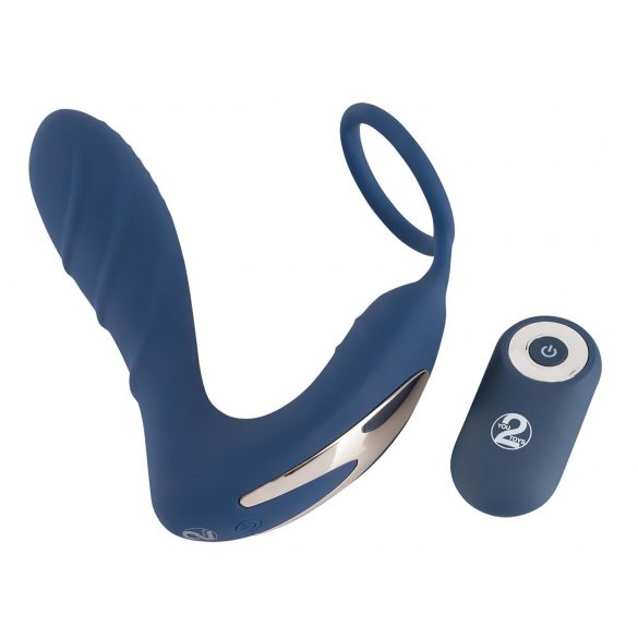 Plug prostático con anillo vibrador azul radio-controlado