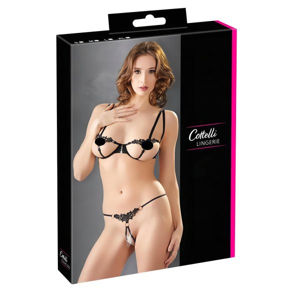 Cottelli - Conjunto de sujetador bordado brillante (negro) - M