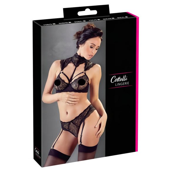 Cottelli - conjunto de sujetador de encaje con cuello (negro) - 85B/L