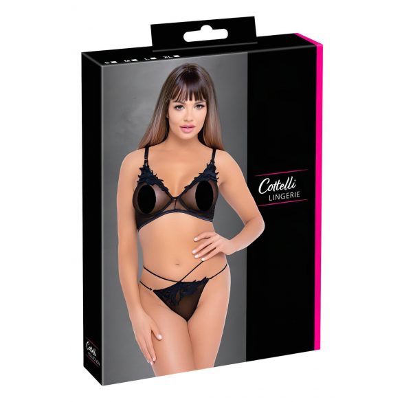 Cottelli - Conjunto de encaje transparente (negro) - M