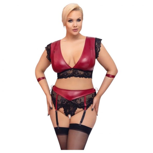 Conjunto de Encaje Cottelli Bondage Tallas Grandes - Rojo y Negro