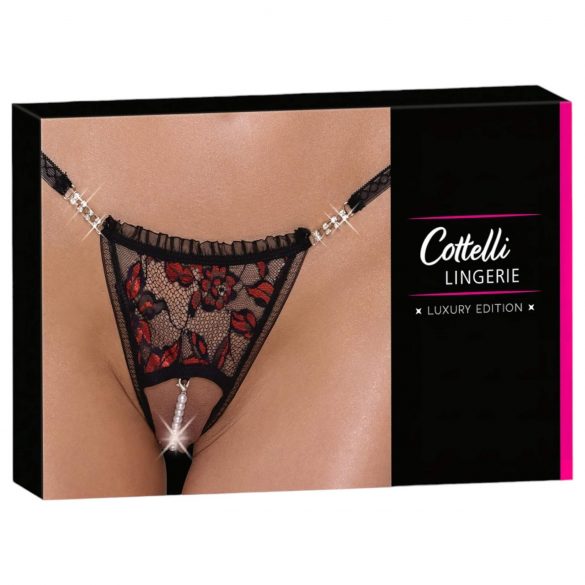 Cottelli - tanga lujoso con perlas y rosas (rojo-negro)