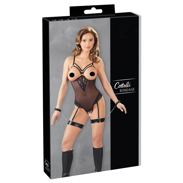 Cottelli Bondage - Body negro con anillos y correas de restricción - XL