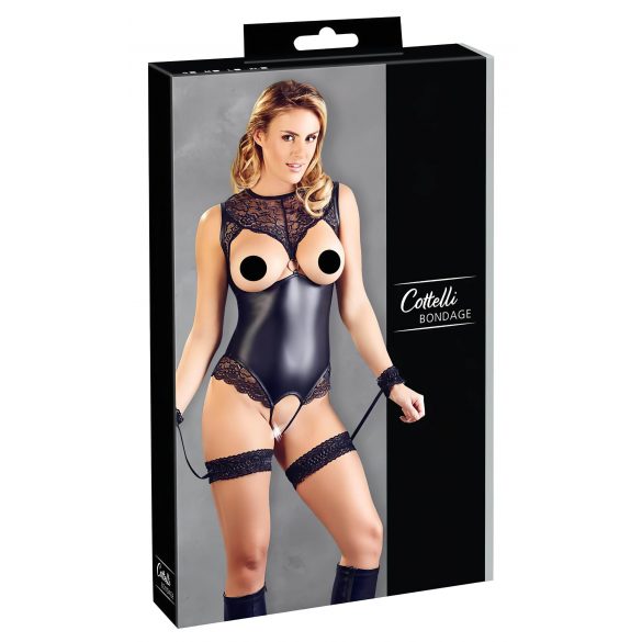 Cottelli Bondage - Body brillante abierto con esposas (negro) - M