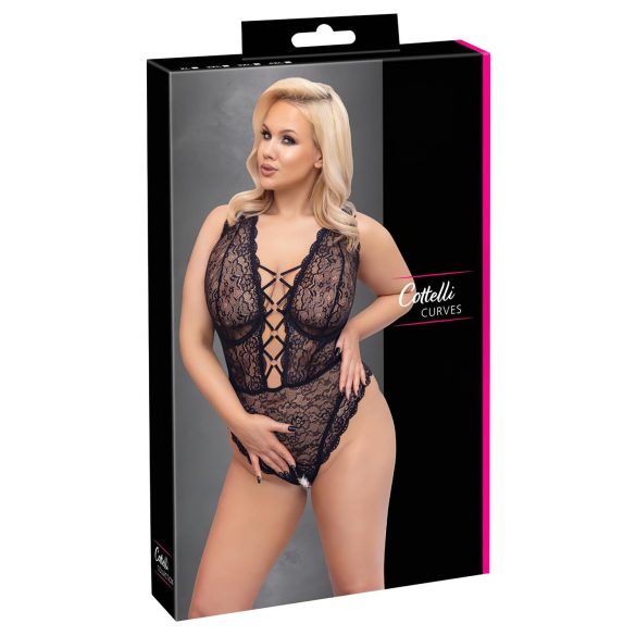 Cottelli Curves Tallas Grandes - Body Transparente con Diseño (Negro)