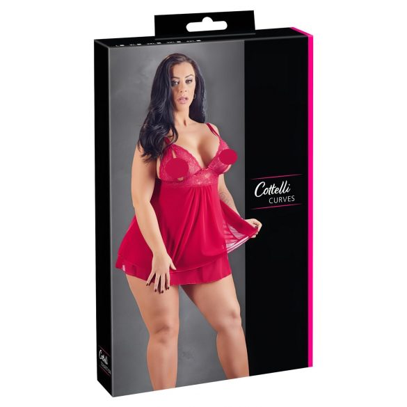 Cottelli Tallas Grandes - Babydoll Rojo de Encaje y Gasa - 2XL