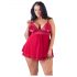 Cottelli Tallas Grandes - Babydoll Rojo de Encaje y Gasa - 2XL