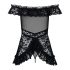 Obsessive Flores: Babydoll con volantes y tanga (negro) - L/XL