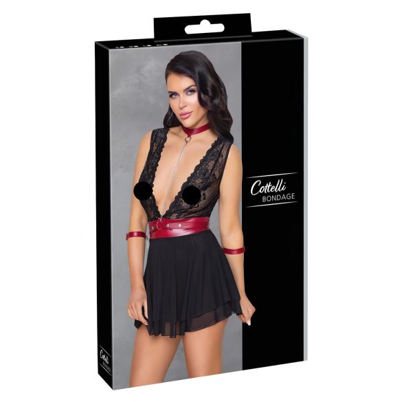 Cottelli Bondage - Babydoll Negro de Encaje con Collar - XL