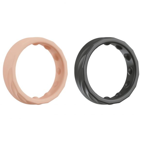 Set 4en1 anillos para pene y testículos - 2 piezas (natural-negro)