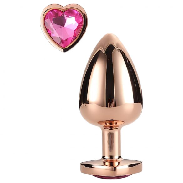 Amor Brillante - plug anal de aluminio con corazón de piedra (oro rosa)