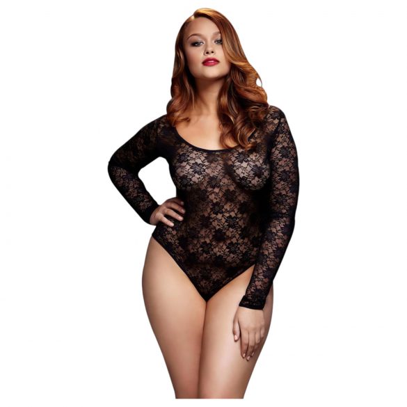 BACI Plus Size - body de encaje con mangas largas - negro (XL-XXL)