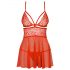 Obsessive 838-BAB-3 - picante babydoll de encaje con tanga (rojo)