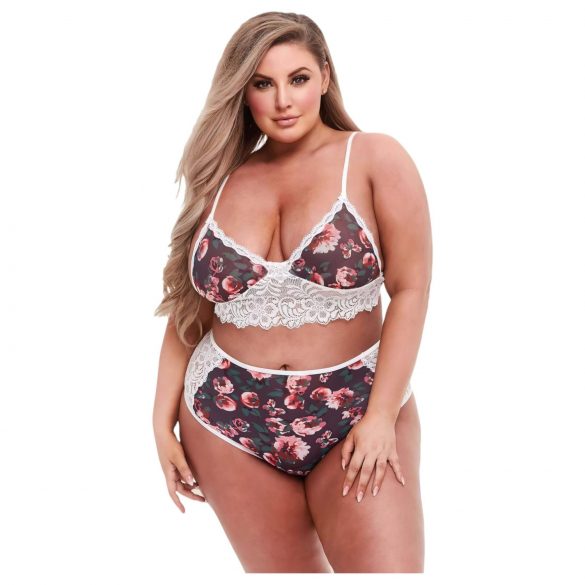 Baci Plus Size - Conjunto de flores y encaje, talle alto